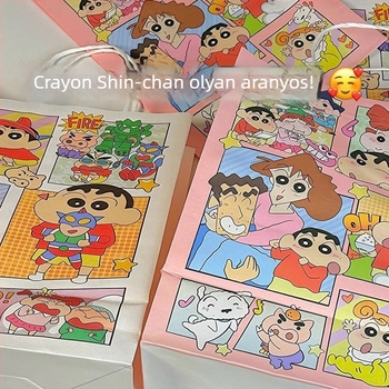 Nagy kraftpapír ajándéktáska aranyos manga-stílusú dizájnnal, kézben vihető