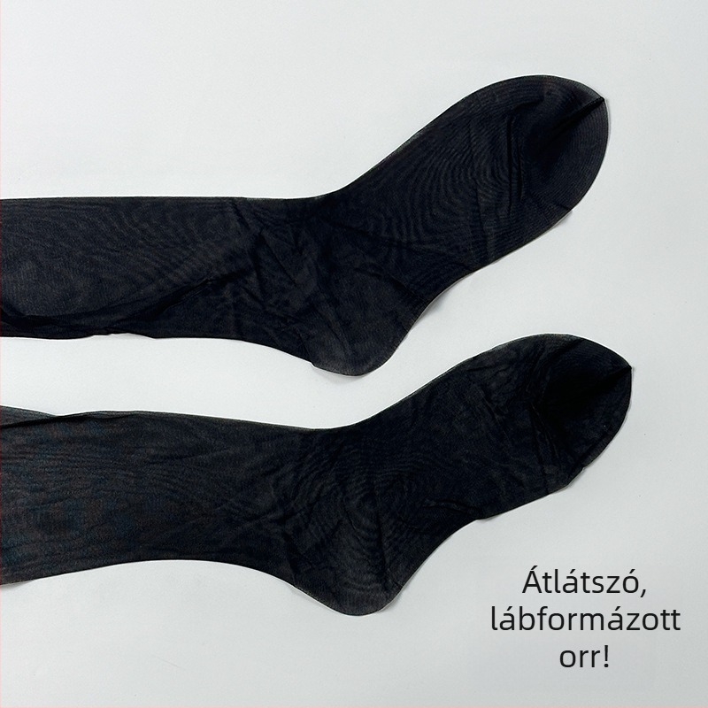SK8057 Fekete harisnyanadrág csipkével és integrált pánttal, combig érő, ultra vékony, anti gubancolódás