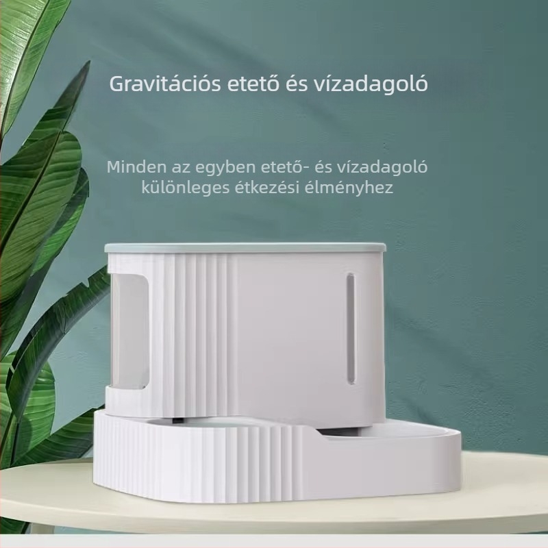 Két tálas etető macskáknak és kutyáknak, automata víz- és ételadagolóval