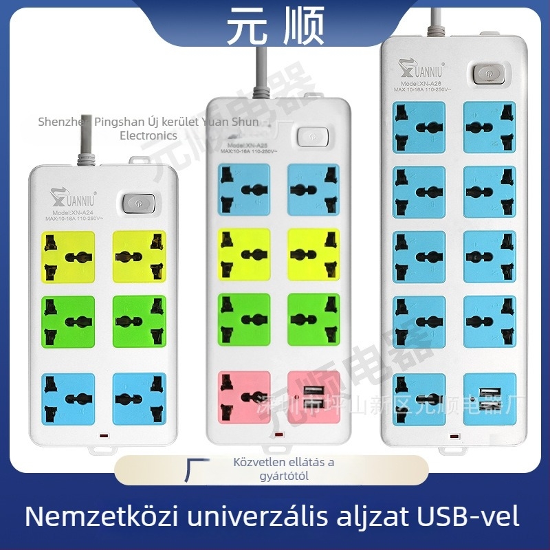 USB-vel felszerelt univerzális hosszabbító, 30 aljzattal és 24 aljzatos kábelezett egységgel