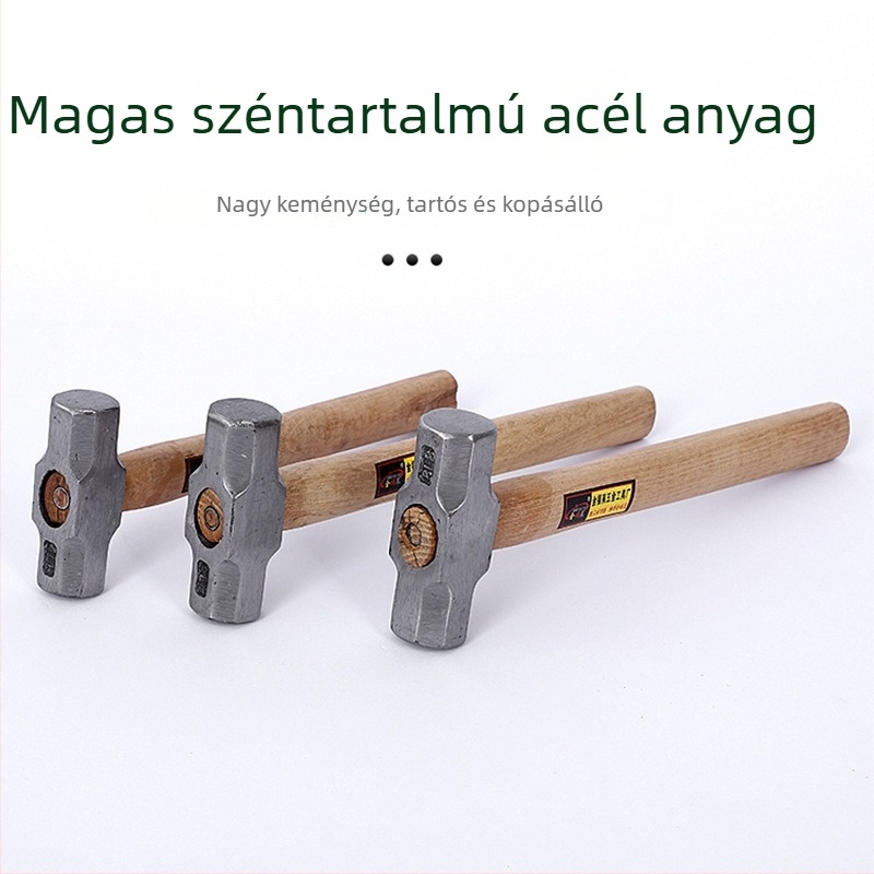 Nyolcszögletű kalapács magas széntartalmú acél fejjel, fa-gumi nyéllel, ütésálló