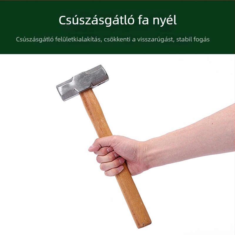 Nyolcszögletű kalapács magas széntartalmú acél fejjel, fa-gumi nyéllel, ütésálló