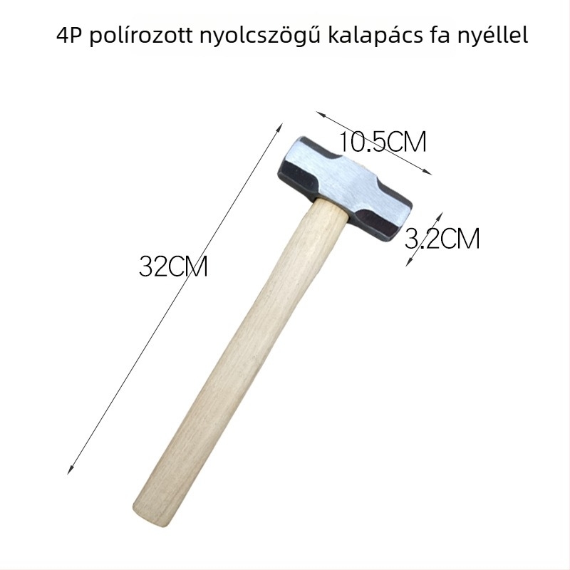 Nyolcszögletű kalapács magas széntartalmú acél fejjel, fa-gumi nyéllel, ütésálló