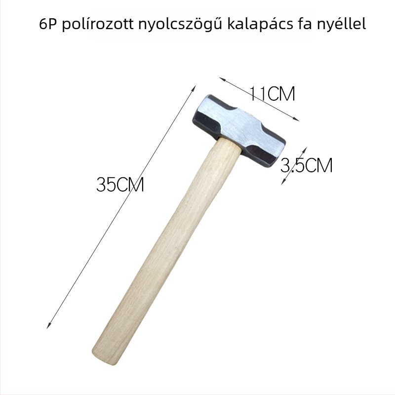 Nyolcszögletű kalapács magas széntartalmú acél fejjel, fa-gumi nyéllel, ütésálló