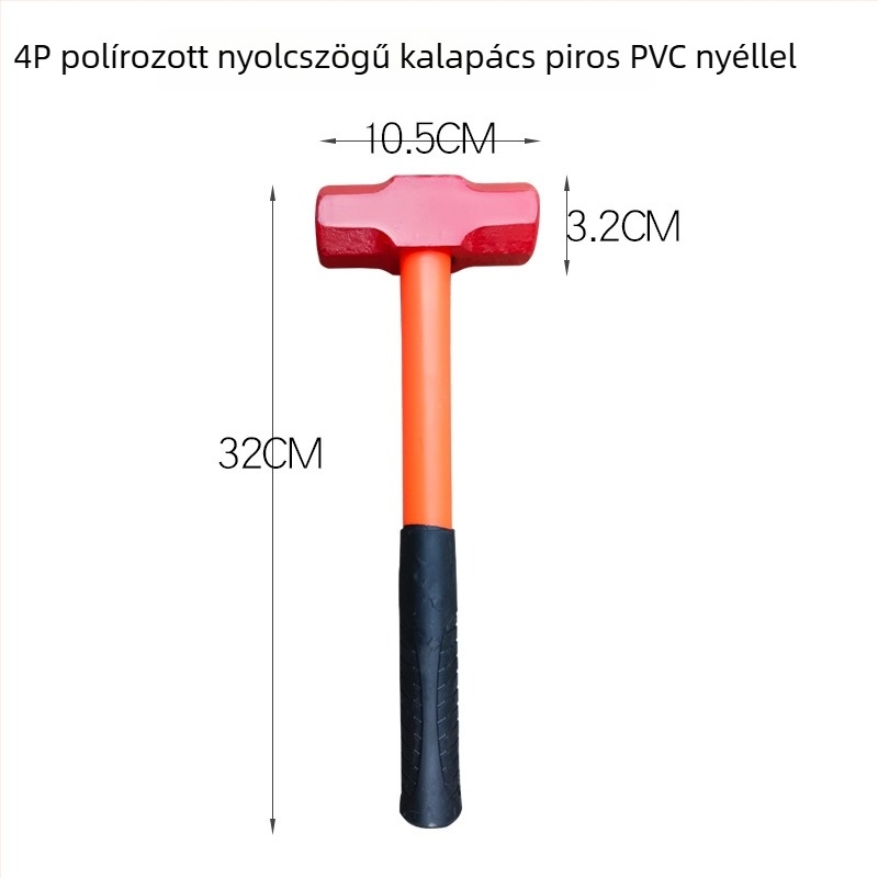 Nyolcszögletű kalapács magas széntartalmú acél fejjel, fa-gumi nyéllel, ütésálló