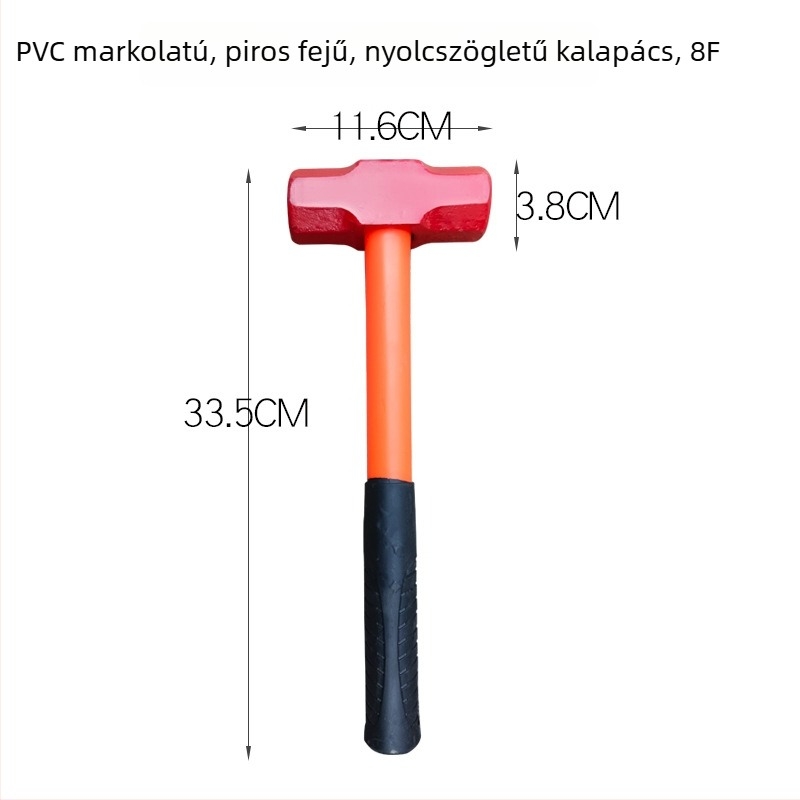 Nyolcszögletű kalapács magas széntartalmú acél fejjel, fa-gumi nyéllel, ütésálló