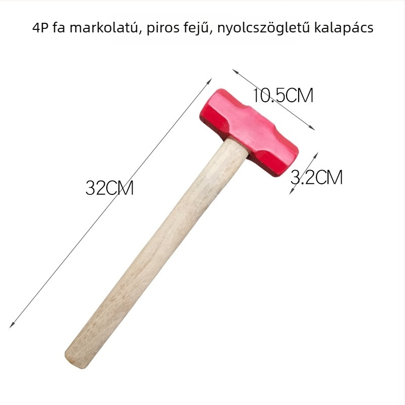 Nyolcszögletű kalapács magas széntartalmú acél fejjel, fa-gumi nyéllel, ütésálló