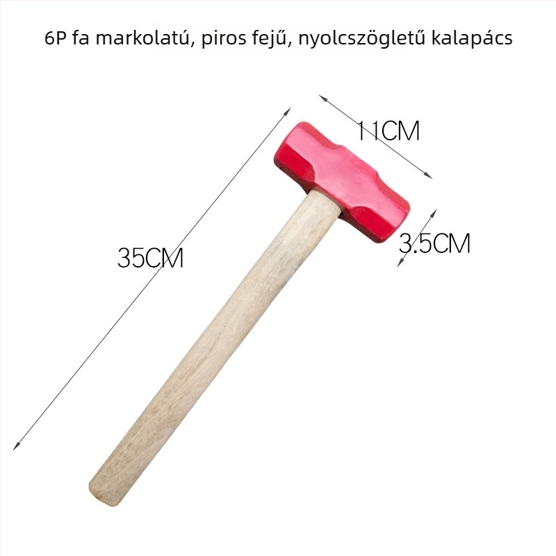 Nyolcszögletű kalapács magas széntartalmú acél fejjel, fa-gumi nyéllel, ütésálló