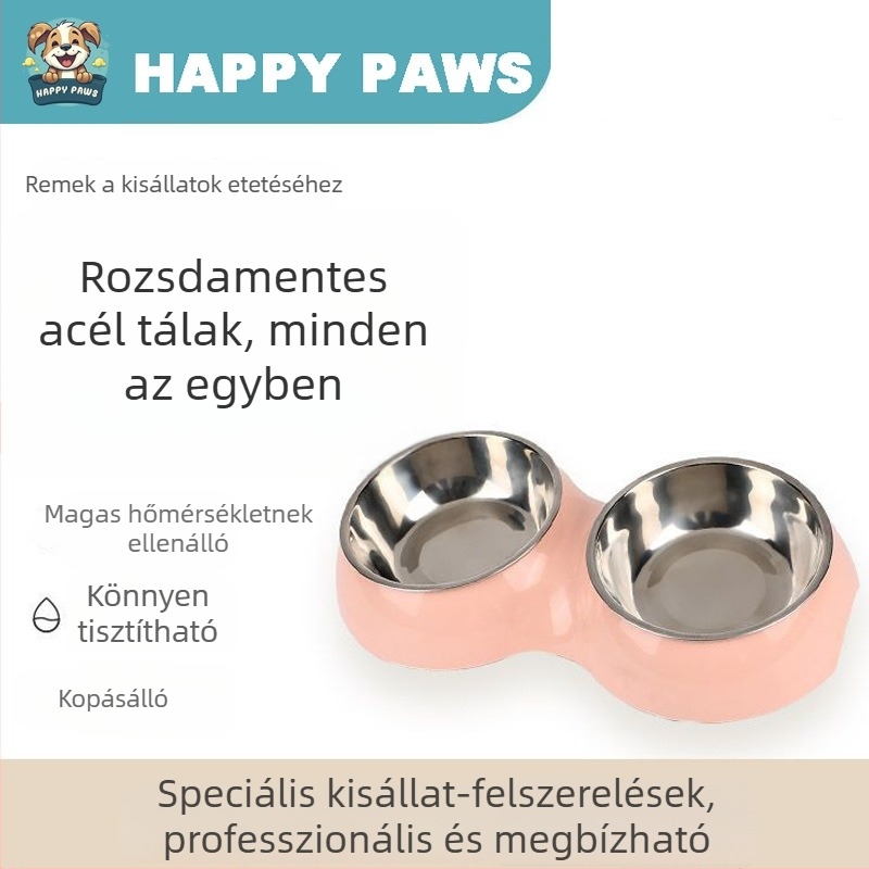 Macaron macskatál, ins-stílusú mintás, rozsdamentes acél kétkamrás etető- és itatótál macskáknak