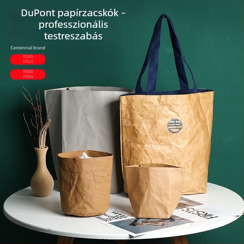 Logózott Kraft papírtáska DuPont papírral, texturált felület, retró stílus, szakadásálló