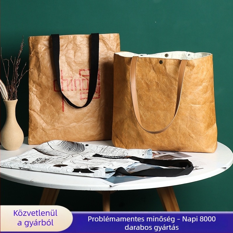Logózott Kraft papírtáska DuPont papírral, texturált felület, retró stílus, szakadásálló