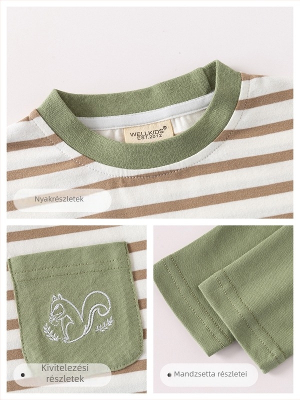 Fiúknak készült hosszúujjú pamut T‑shirt, kerek nyakú, színblokkolt ujjak, rajzfilm mintával, puha anyag, 3–8 év