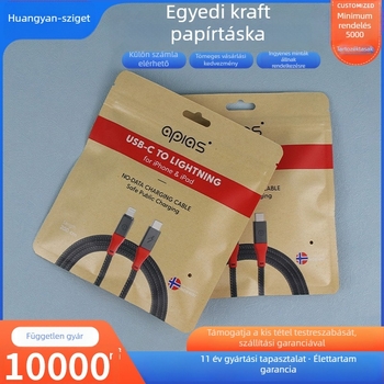Egyedi kompozit Kraft papírból készült önzáró tasak USB-kábel csomagolásához nyomtatott logóval, ajándékcsomagolás