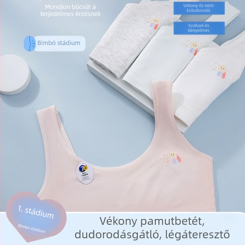 Lányok korai fejlődési szakaszához készült melltartó, légáteresztő, fix kosárral, antibakteriális, 7A