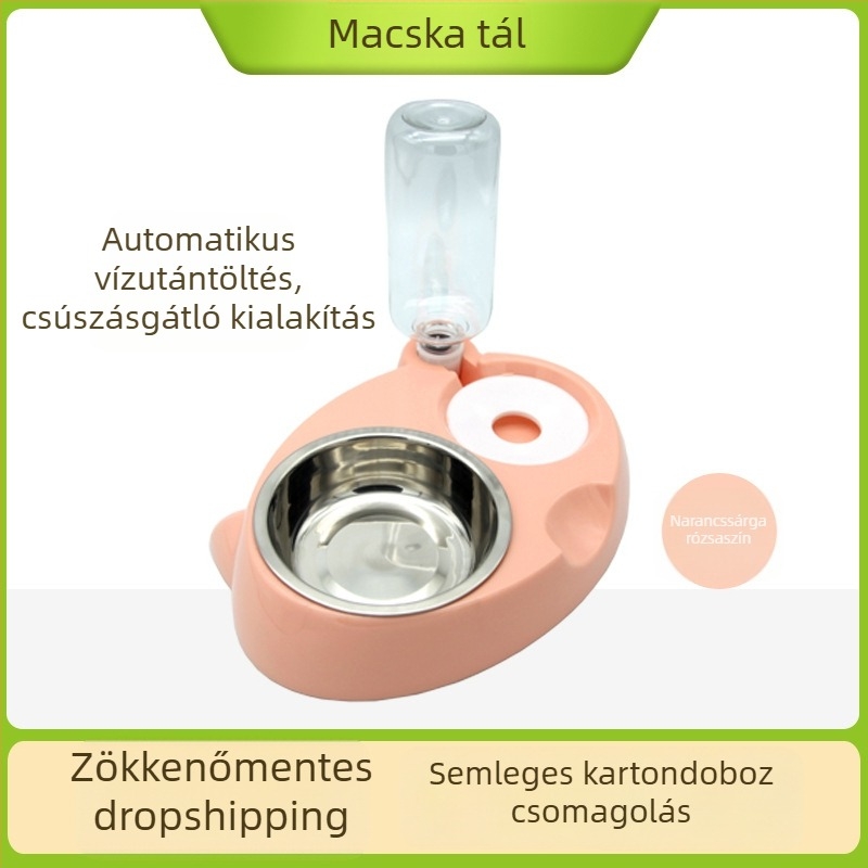 Új dupla tál macskáknak: műanyagból és rozsdamentes acélból, automata ivóvíz-ellátás és etetőtál