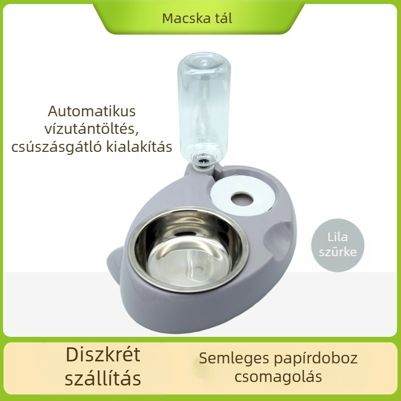 Új dupla tál macskáknak: műanyagból és rozsdamentes acélból, automata ivóvíz-ellátás és etetőtál