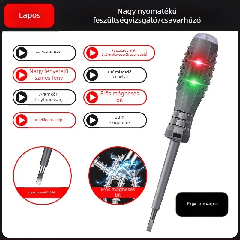 Elektrikusi multifunkciós mérőcsavarhúzó LED-es kijelzővel, magas fényű színkódolt kijelzővel a kontinuitás és áramszivárgás teszteléséhez