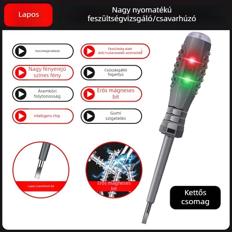 Elektrikusi multifunkciós mérőcsavarhúzó LED-es kijelzővel, magas fényű színkódolt kijelzővel a kontinuitás és áramszivárgás teszteléséhez