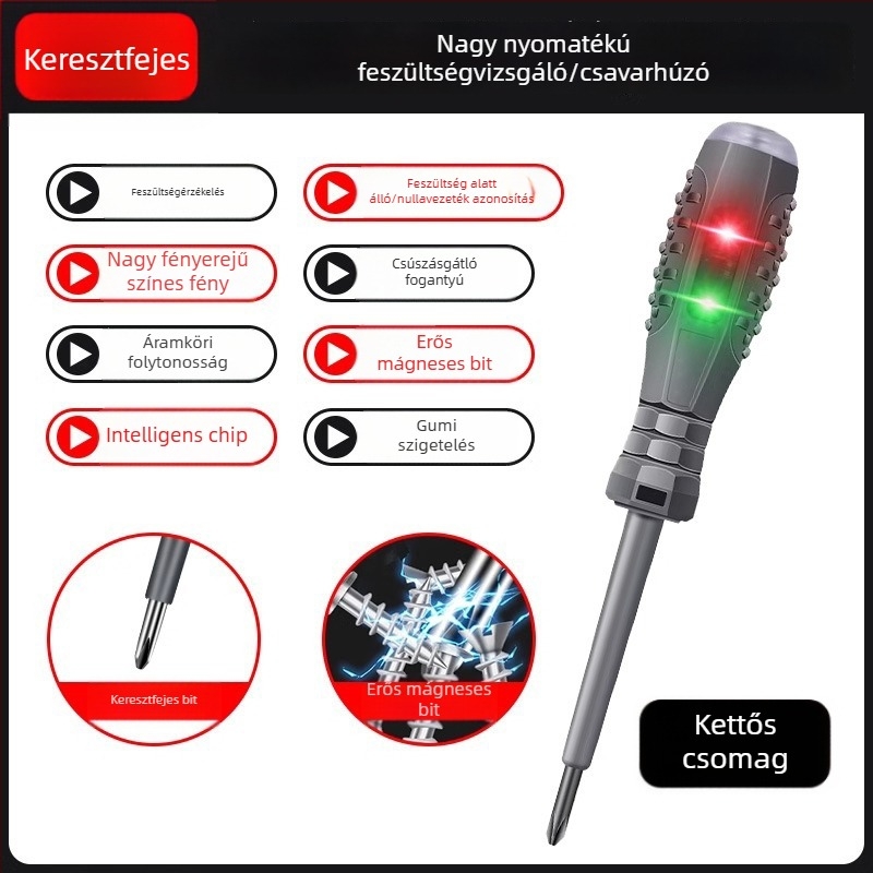 Elektrikusi multifunkciós mérőcsavarhúzó LED-es kijelzővel, magas fényű színkódolt kijelzővel a kontinuitás és áramszivárgás teszteléséhez