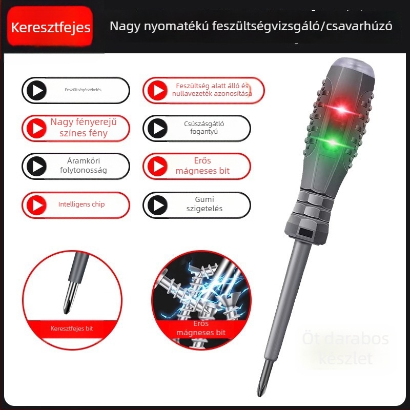 Elektrikusi multifunkciós mérőcsavarhúzó LED-es kijelzővel, magas fényű színkódolt kijelzővel a kontinuitás és áramszivárgás teszteléséhez