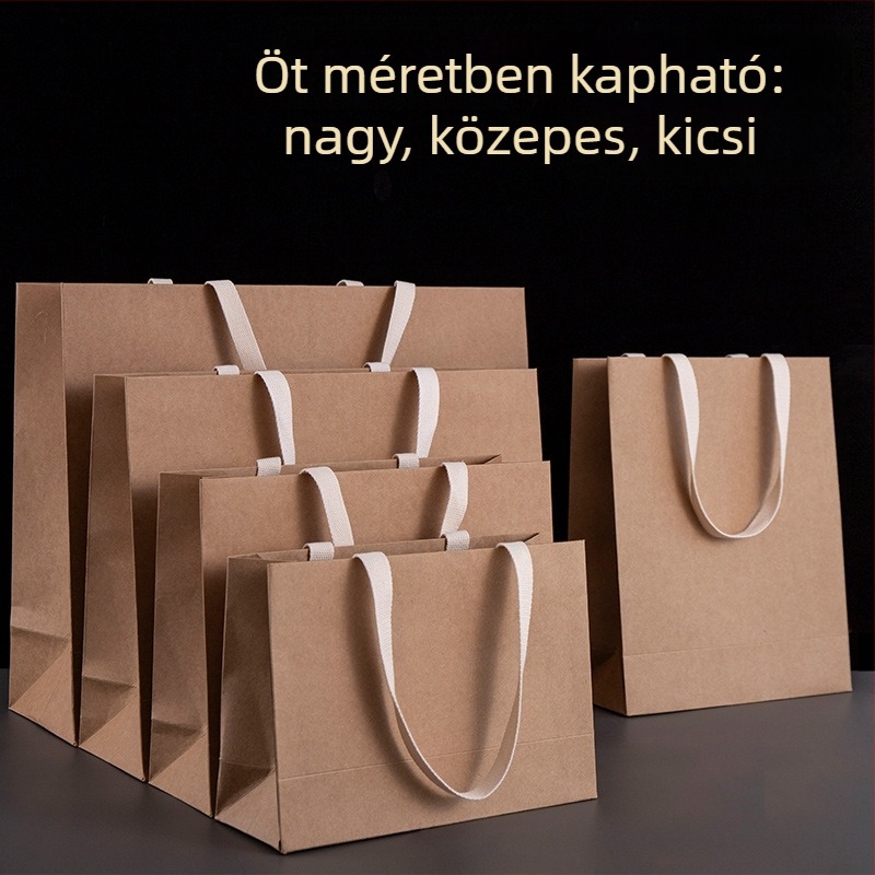 Kraft papírtáska zsinóros fogantyúval, logónyomtatással, ajándékcsomagolás ruházati bolt számára