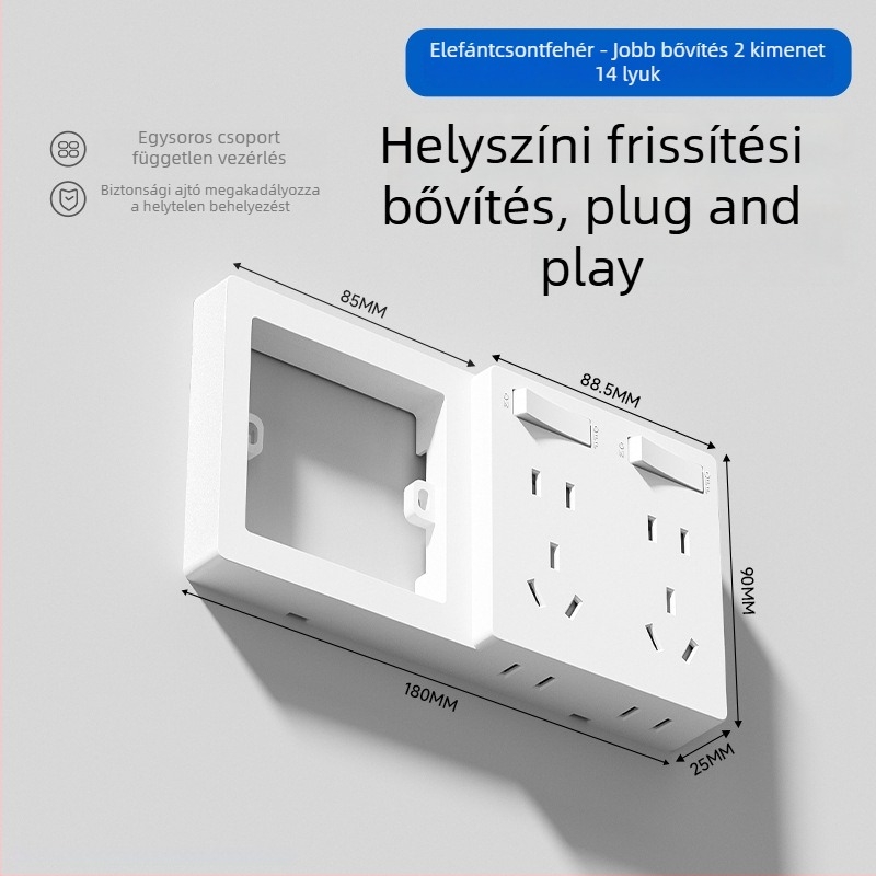 Falra szerelhető 86-os típusú hosszabbító aljzat, fix, többfunkciós
