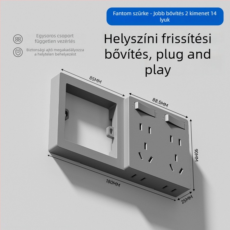 Falra szerelhető 86-os típusú hosszabbító aljzat, fix, többfunkciós