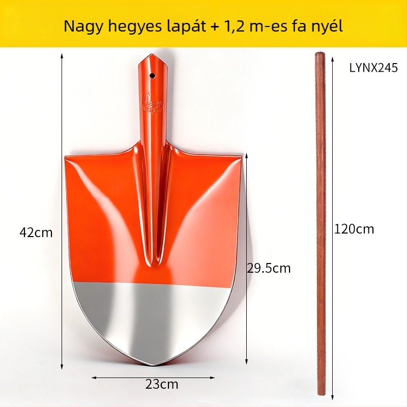Fa markolatú ásó háztartási használatra, nagy méretű mangán-acélból, nagy kopásállósággal