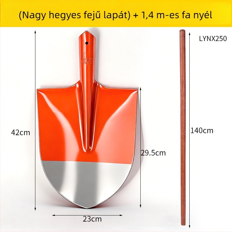 Fa markolatú ásó háztartási használatra, nagy méretű mangán-acélból, nagy kopásállósággal
