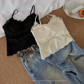 Meow Xiaoyan W4138 Csipkés camisole beépített melltartó párnákkal, Francia stílus, karcsú szabás, szép hátsó rész nőknek