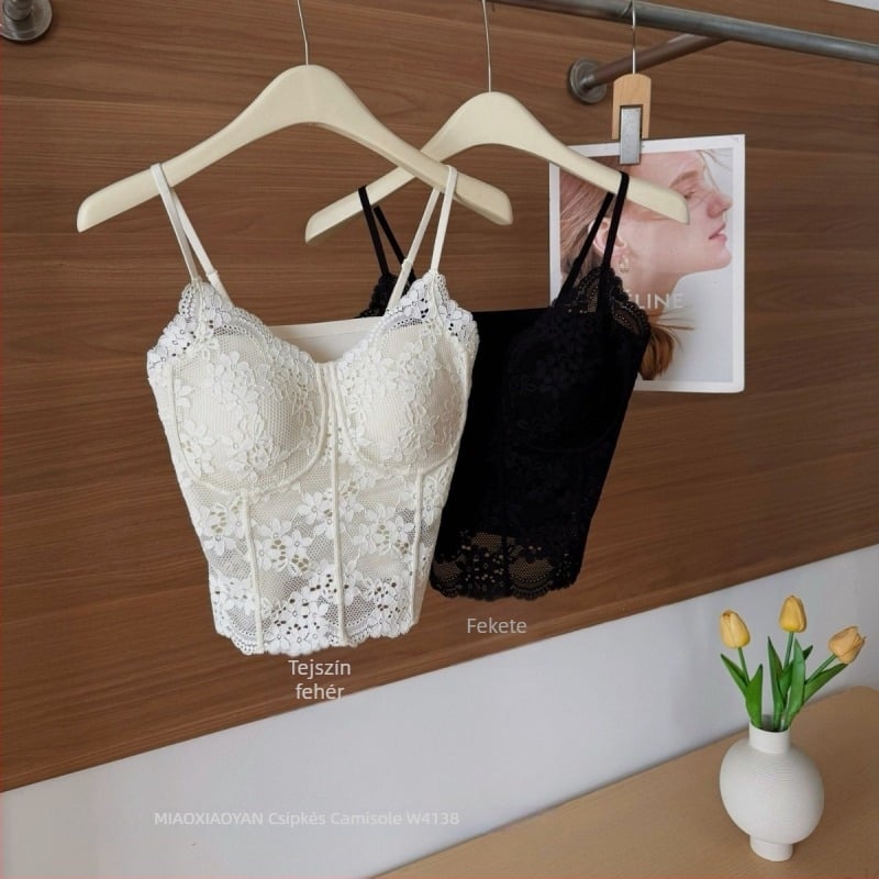 Meow Xiaoyan W4138 Csipkés camisole beépített melltartó párnákkal, Francia stílus, karcsú szabás, szép hátsó rész nőknek