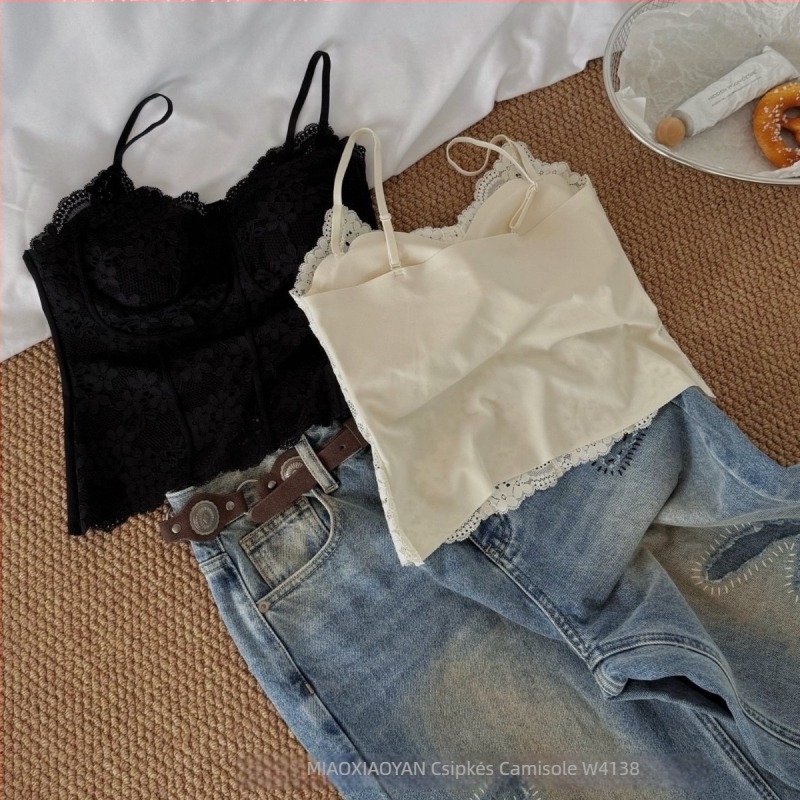 Meow Xiaoyan W4138 Csipkés camisole beépített melltartó párnákkal, Francia stílus, karcsú szabás, szép hátsó rész nőknek