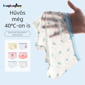 Uniszex gyerek boxer alsó ice-silk anyagból, cartoon mintával, légáteresztő, nyomásmentes, 3–8 éveseknek (100–140 cm)