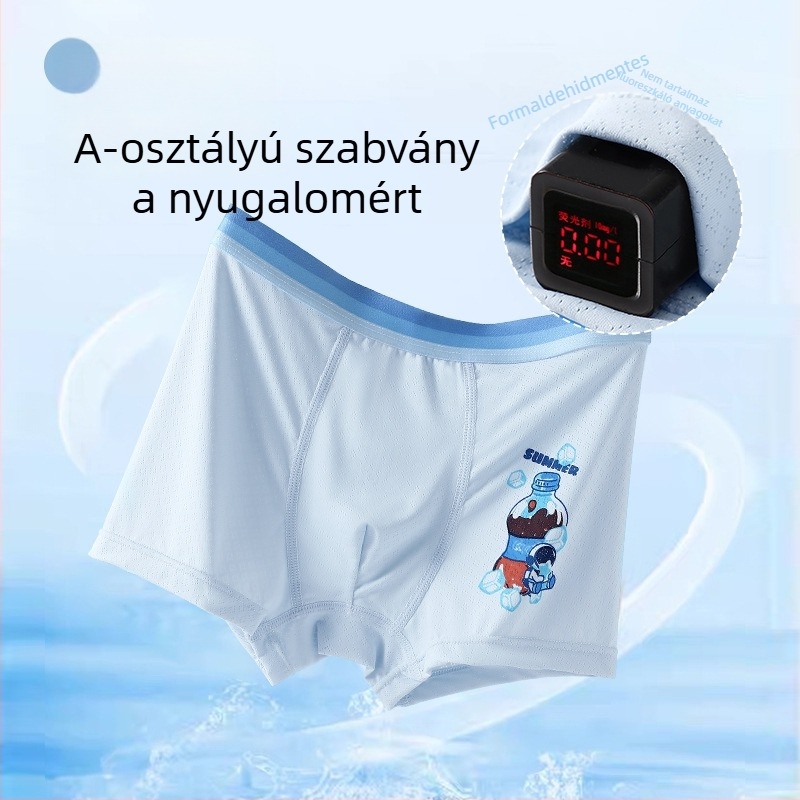 Uniszex gyerek boxer alsó ice-silk anyagból, cartoon mintával, légáteresztő, nyomásmentes, 3–8 éveseknek (100–140 cm)