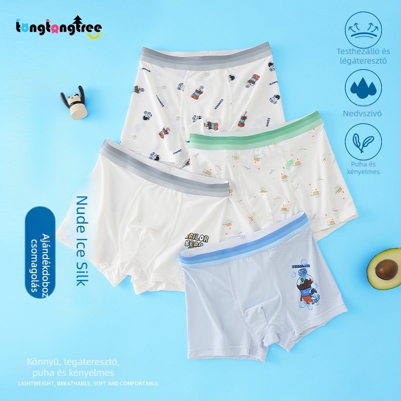 Uniszex gyerek boxer alsó ice-silk anyagból, cartoon mintával, légáteresztő, nyomásmentes, 3–8 éveseknek (100–140 cm)