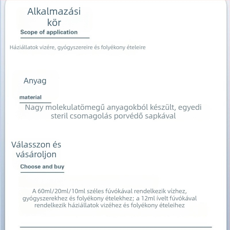 Macska etető fecskendő víz adagolóval
