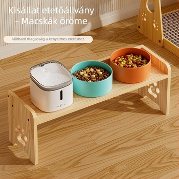 Emelt etetőasztal háziállatoknak állítható magassággal és tál tartóval, macskáknak és kutyáknak