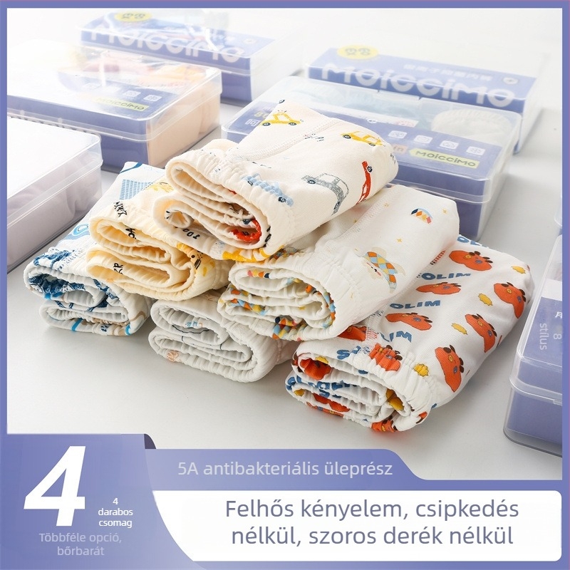 Gyerekeknek antibakteriális mintás boxer alsók, négy darabos készlet, 3–8 éveseknek