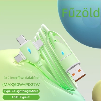 Folyékony szilikonból készült gyors töltésű négy az egyben adatkábel Lightning és USB-C csatlakozókkal, 65W, lila