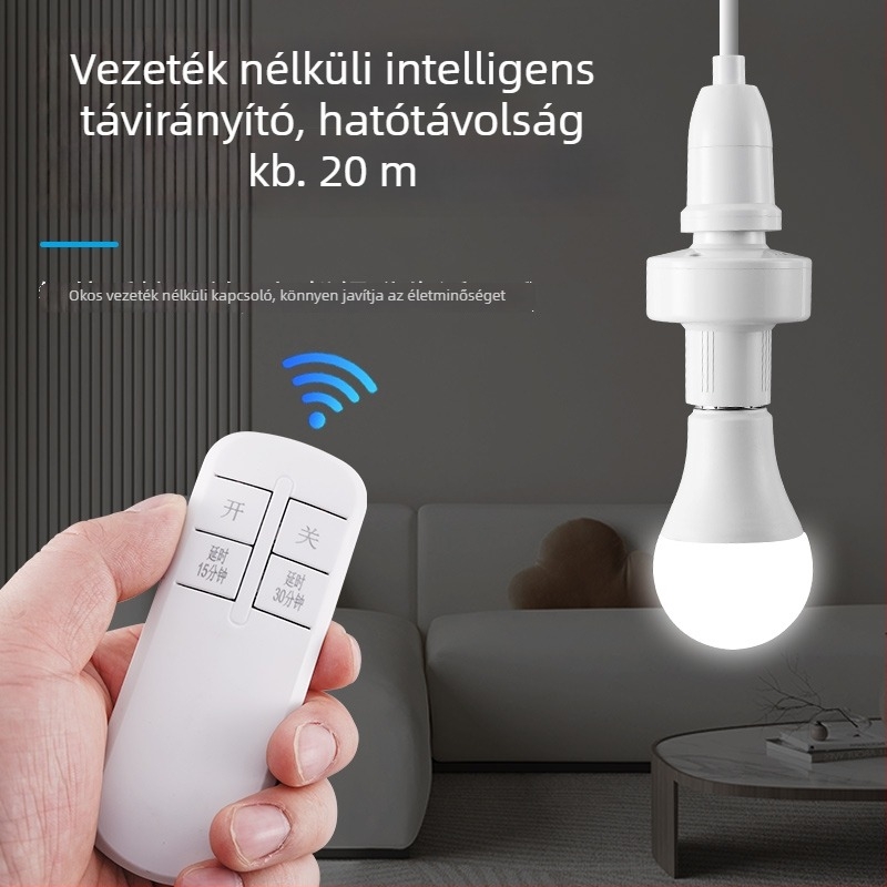 Vezeték nélküli távirányítós E27-es lámpatartó, univerzális 220V-os okosotthon kapcsolóval és hálószobai LED-izzóval