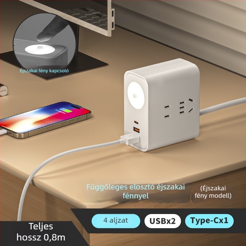 Okos asztali függőleges töltőhálózat USB-vel, multifunkcionális, otthoni és utazási használatra, Type-C kábellel