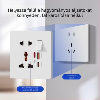 AOKOLa 86-os típusú aljzat kapcsolóval, Type-C porttal és USB gyorstöltéssel, rejtett beépítésű ötpólusú aljzat