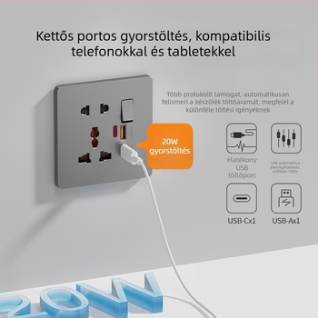 AOKOLa 86-os típusú aljzat kapcsolóval, Type-C porttal és USB gyorstöltéssel, rejtett beépítésű ötpólusú aljzat