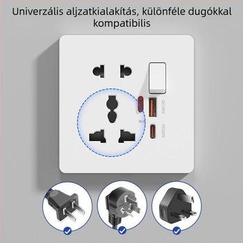 AOKOLa 86-os típusú aljzat kapcsolóval, Type-C porttal és USB gyorstöltéssel, rejtett beépítésű ötpólusú aljzat