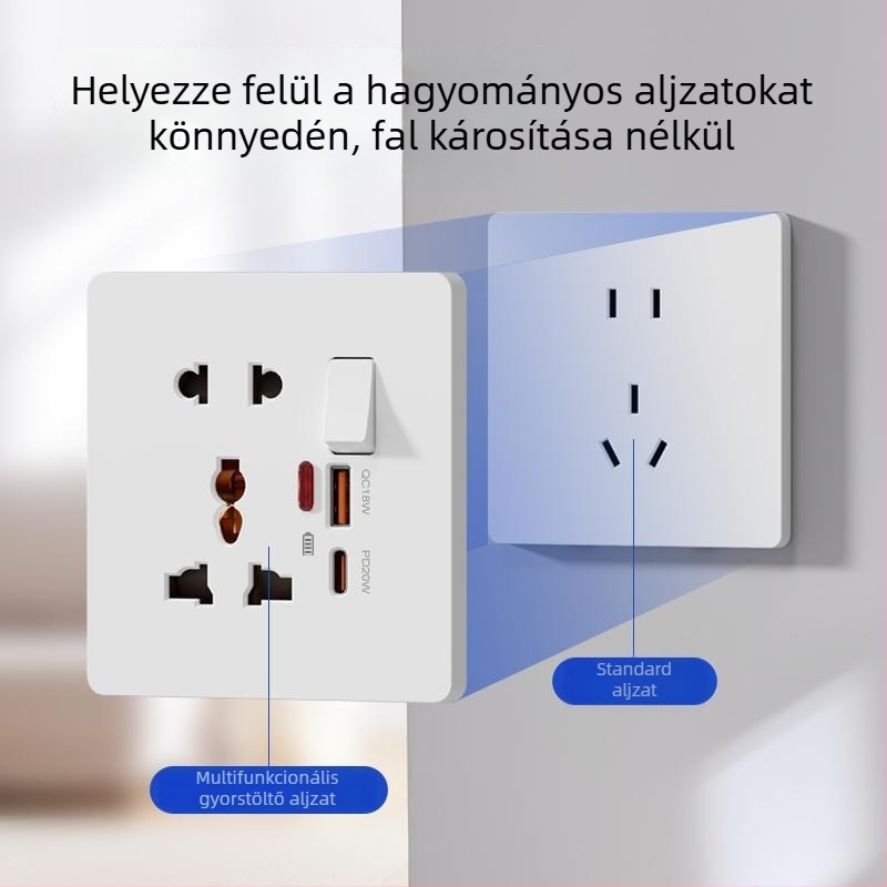 AOKOLa 86-os típusú aljzat kapcsolóval, Type-C porttal és USB gyorstöltéssel, rejtett beépítésű ötpólusú aljzat