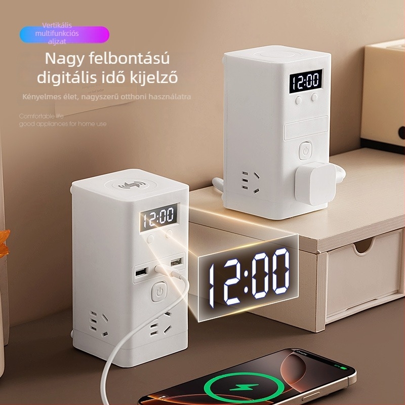 Vezeték nélküli töltésű függőleges USB-elosztó, többfunkciós asztali csatlakozó hosszú kábellel