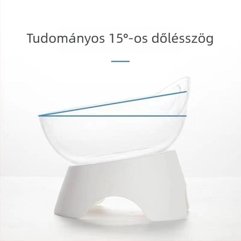 Állítható ferde szájú macska etető tál, macska-fül dizájnnal, magas lábú műanyag tál vízhez és ételhez