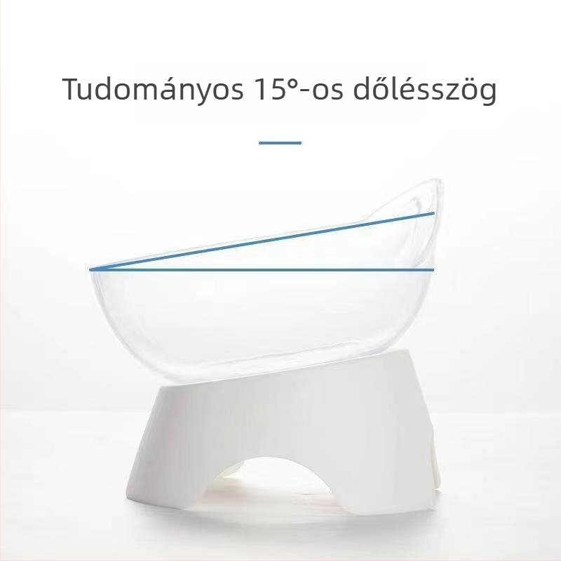 Állítható ferde szájú macska etető tál, macska-fül dizájnnal, magas lábú műanyag tál vízhez és ételhez