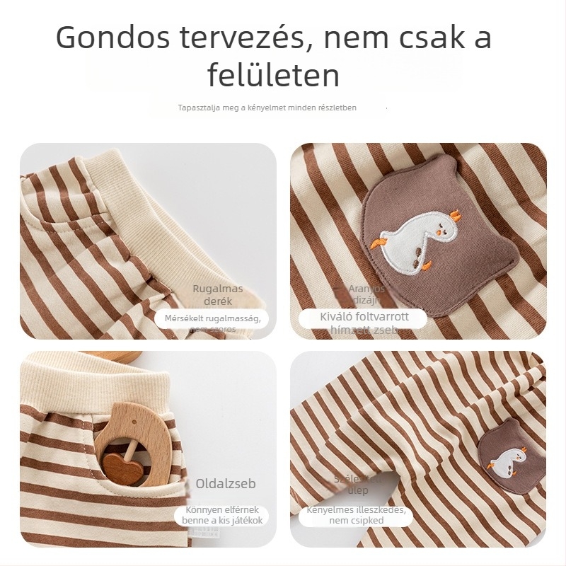 Koreai stílusú gyerek-harem nadrág, őszi meleg, pamut-keverék, csíkos, hímzéssel, újszülötteknek