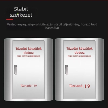 Rozsdamentes acél tűzoltó doboz ívelt formájú, lekerekített sarkokkal, ütésálló, 304/201 rozsdamentes acél